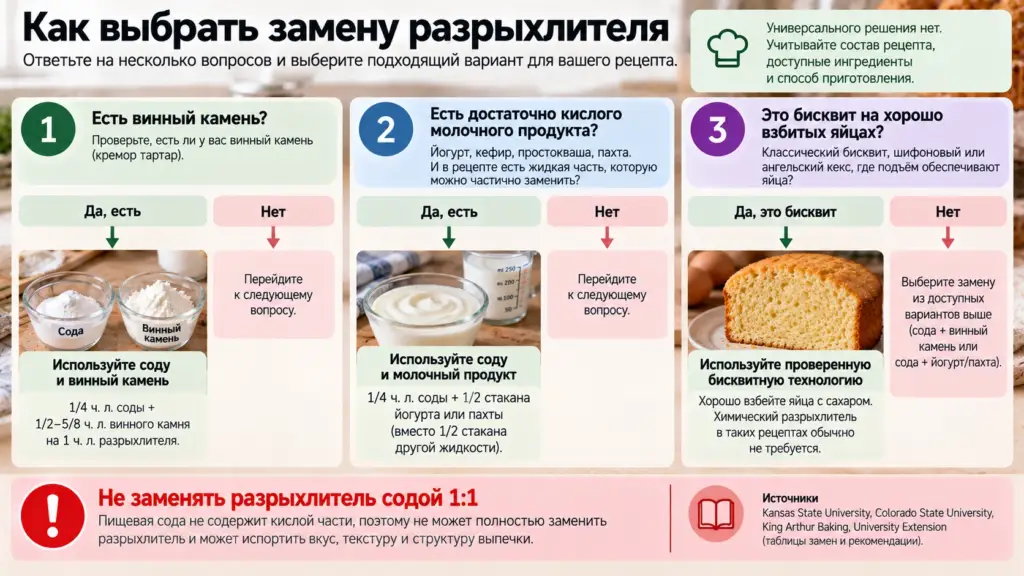 Схема выбора замены разрыхлителя для выпечки