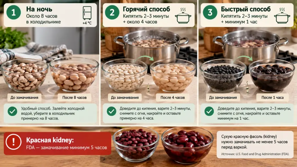 Способы замачивания сухой фасоли перед варкой