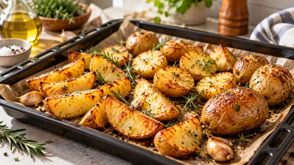 Румяный картофель, запечённый в духовке