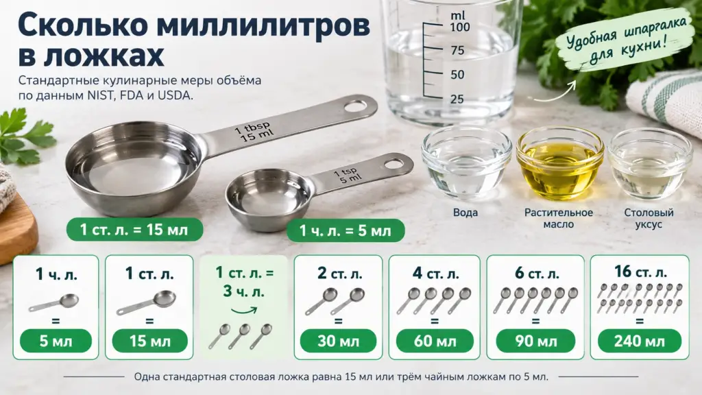 Таблица перевода столовых и чайных ложек в миллилитры