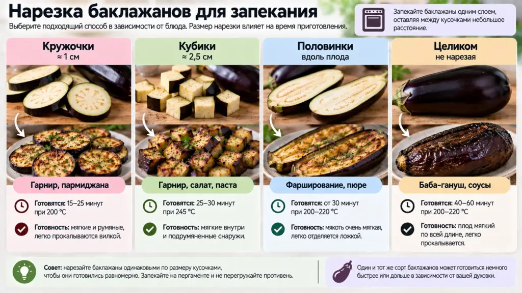 Кружочки, кубики, половинки и целый баклажан для духовки
