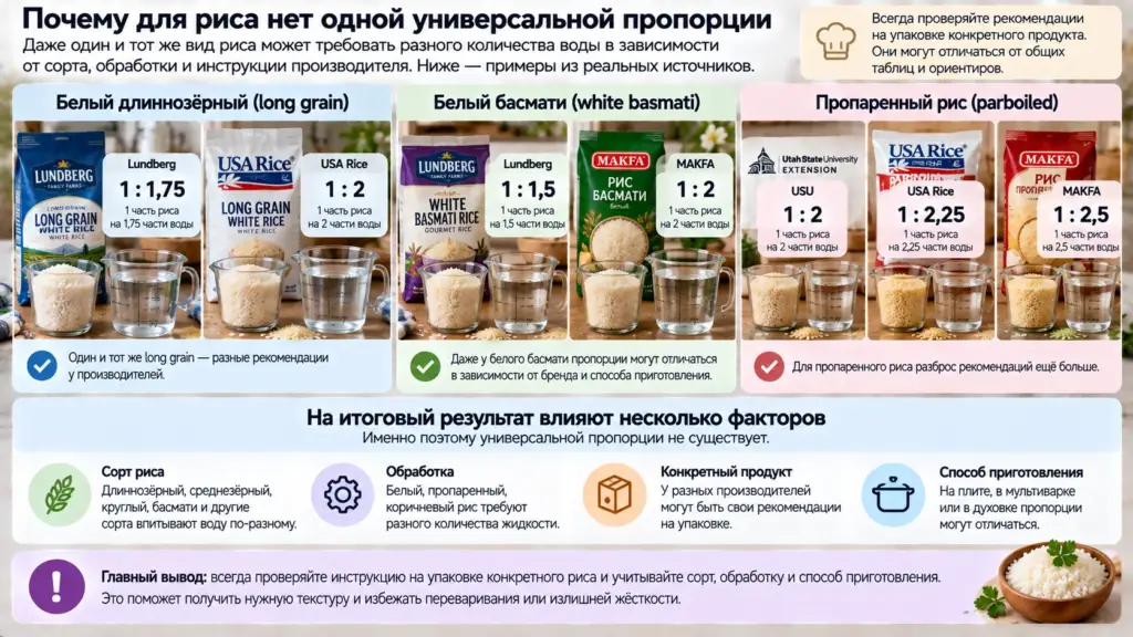 Разные пропорции воды для похожих видов риса