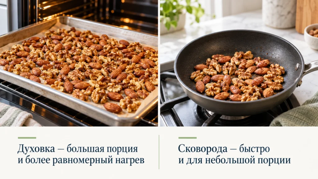 Орехи на противне в духовке и на сухой сковороде