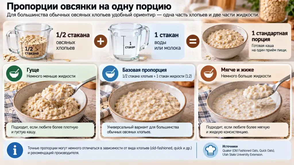 Полстакана овсяных хлопьев и стакан воды или молока