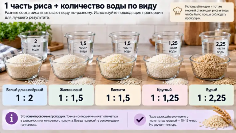 Статья: Пропорции воды и риса для разных видов