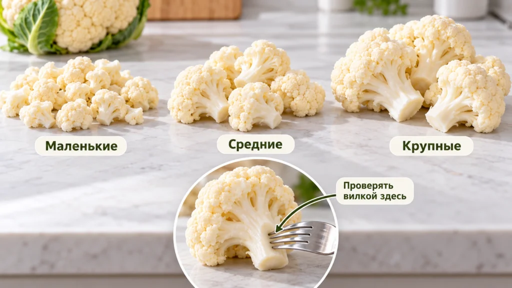 Маленькие, средние и крупные соцветия цветной капусты