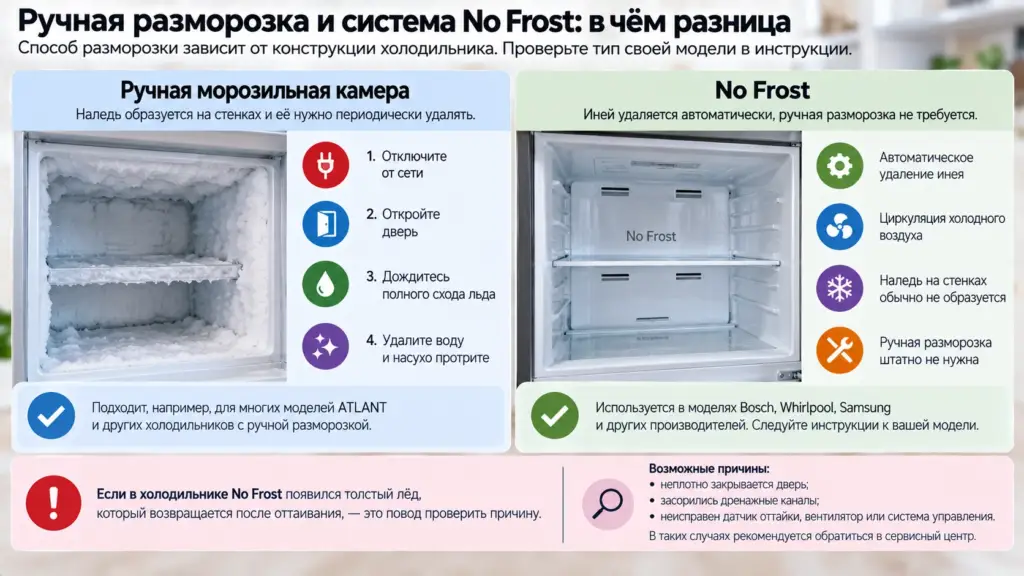 Сравнение ручной разморозки холодильника и системы No Frost