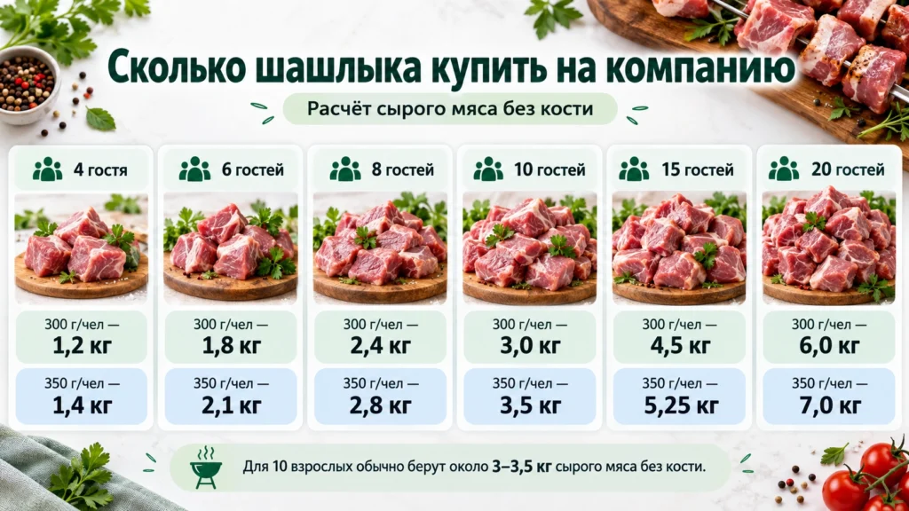 Сколько килограммов шашлыка нужно на компанию