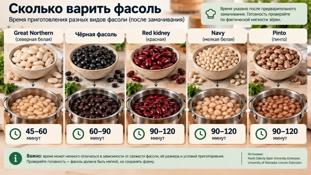 Время варки белой, красной и чёрной фасоли