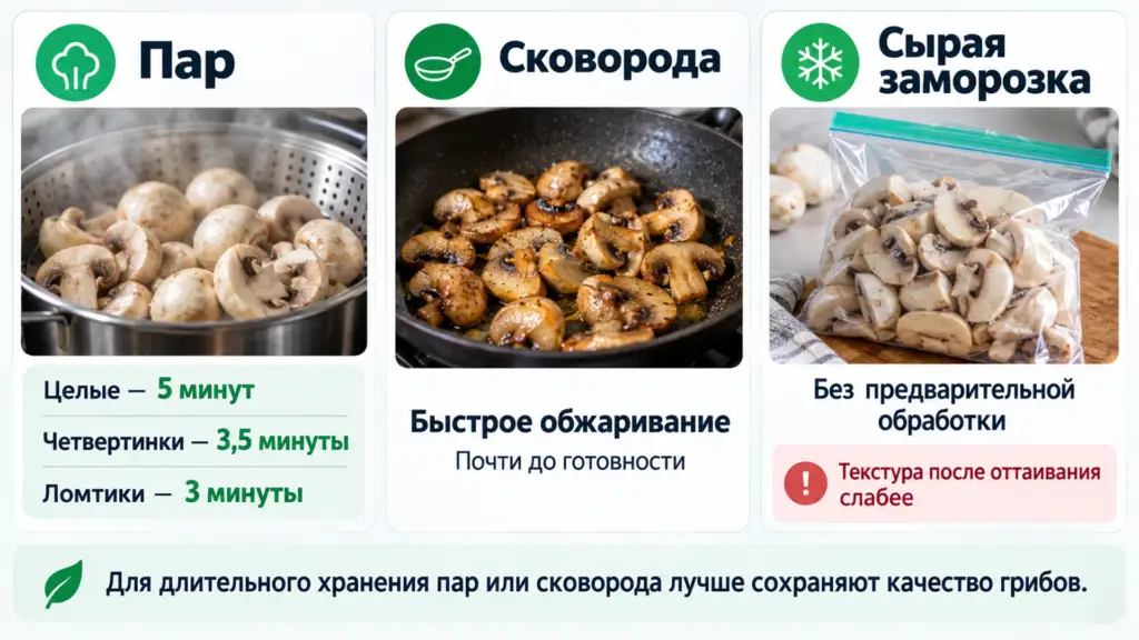 Способы заморозки грибов после пара, обжаривания и в сыром виде