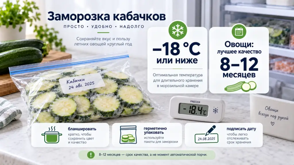 Минус 18 градусов и срок хранения замороженных кабачков