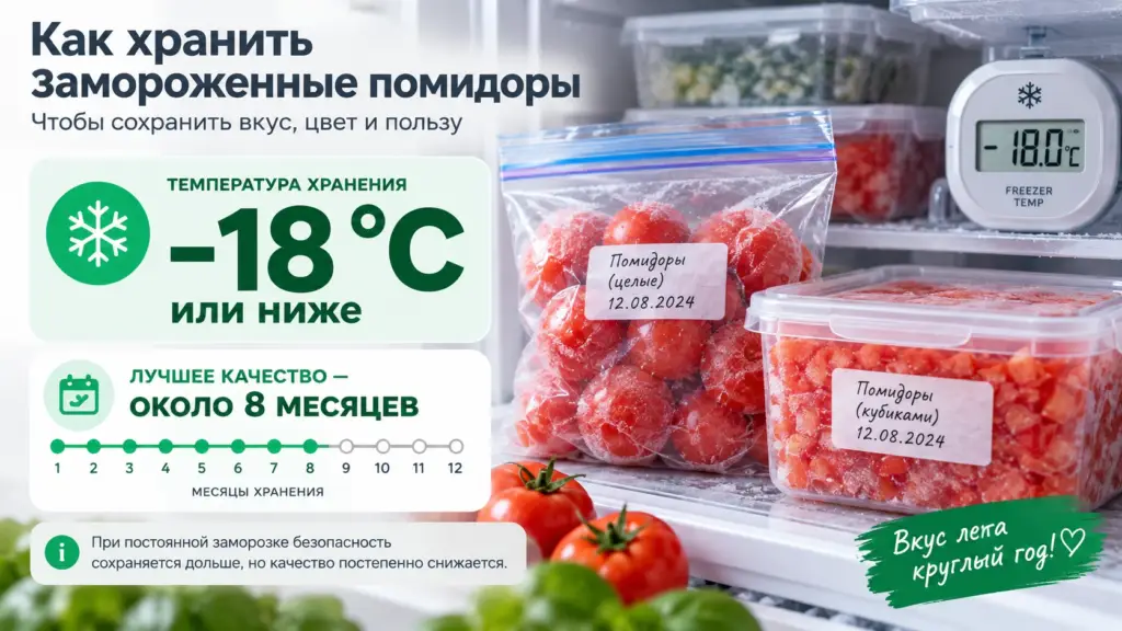 Температура минус 18 градусов и срок хранения замороженных помидоров
