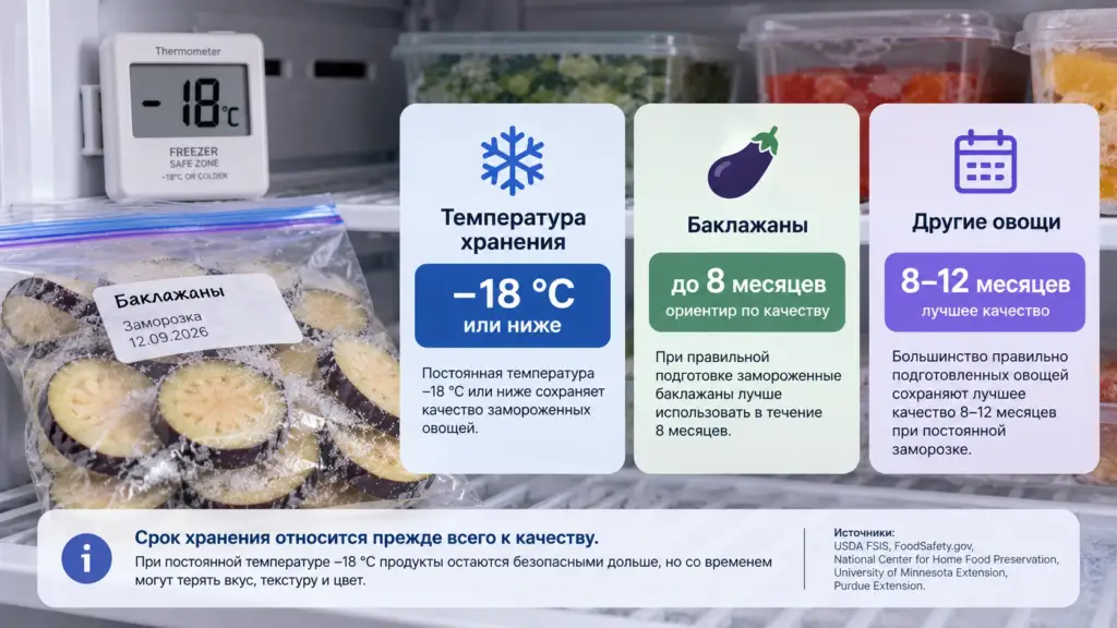 Минус 18 градусов и срок хранения замороженных баклажанов