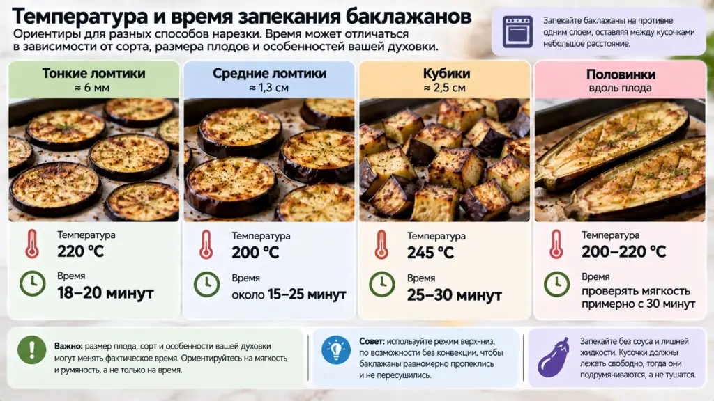 Температура и время запекания баклажанов разной нарезки