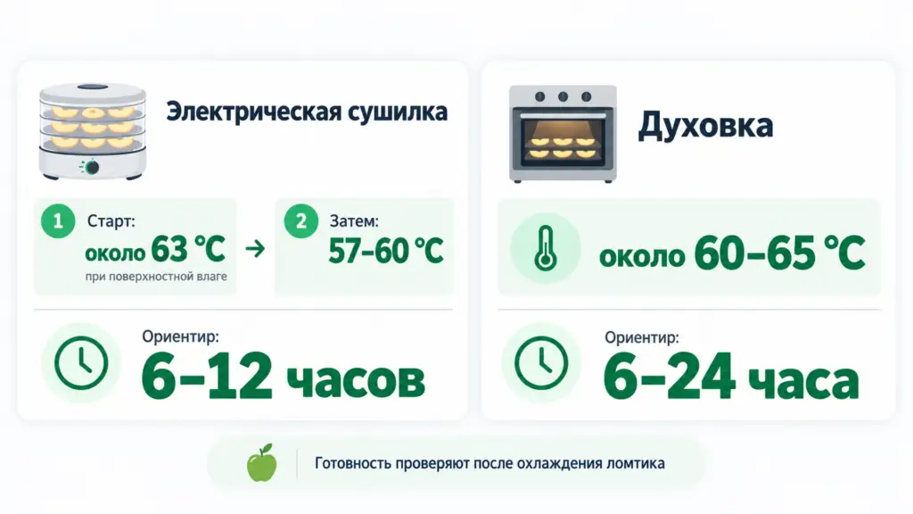 Температура и время сушки яблок в духовке и сушилке