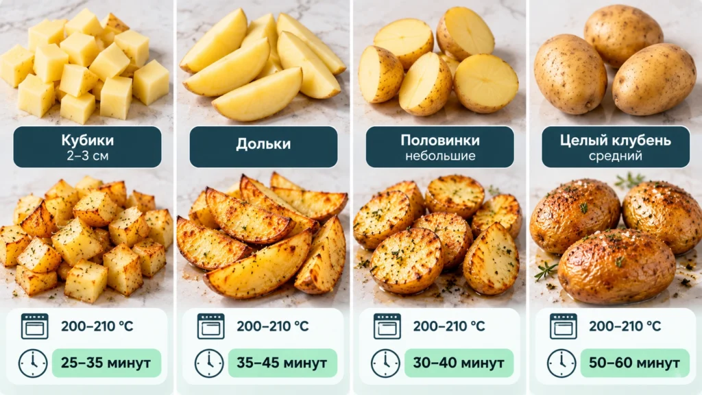 Время запекания картофеля в зависимости от нарезки