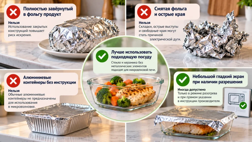 Когда алюминиевую фольгу нельзя ставить в микроволновку
