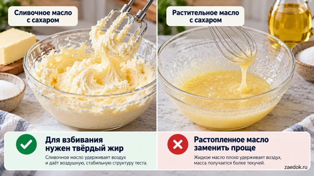 Разница между взбитым сливочным маслом и жидким растительным маслом в тесте